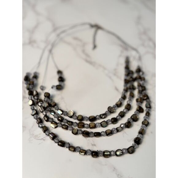 Abalone and Smokey Glass Multistrand Necklace - Picture 2 of 5